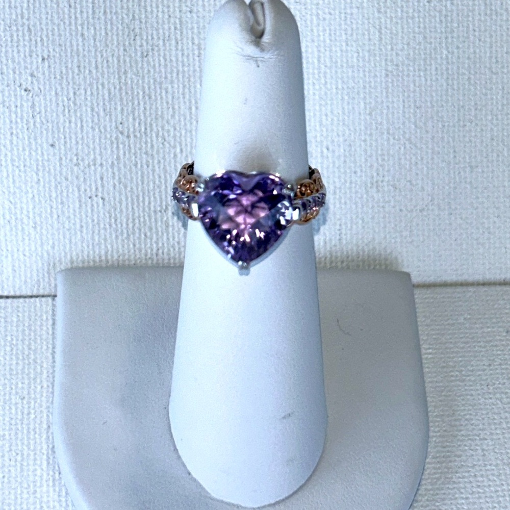 NWOT Gems en Vogue Heart Cut Rose de France Amethyst Sterling Gold Plate Ring